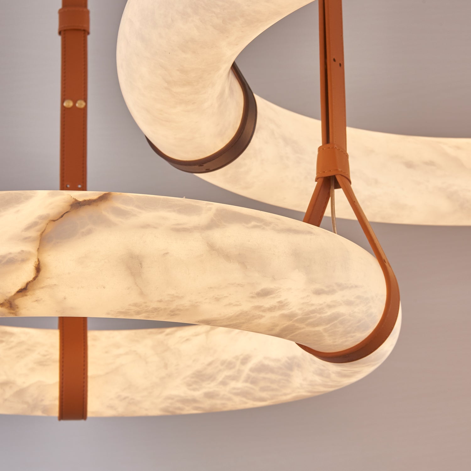 Tarys Alabaster Chandeliers Ring Leather Strap Version B-Neutral Decor