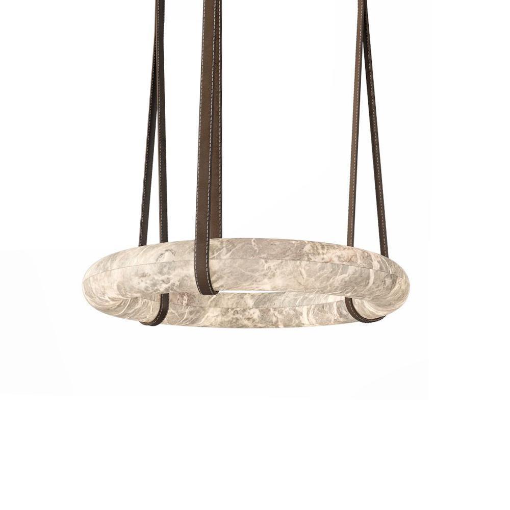 Étoile Pendant Light Chandelier Alabaster Ring Triple Leather