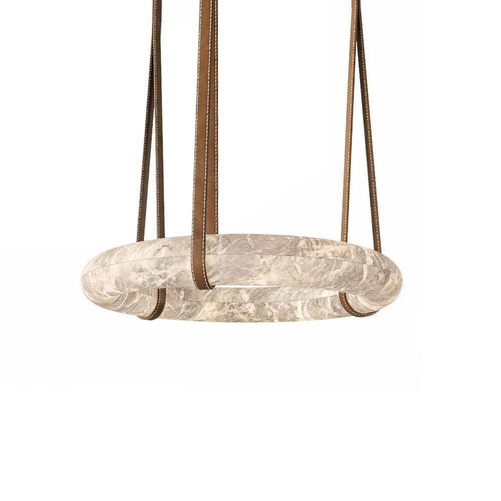 Étoile Pendant Light Chandelier Alabaster Ring Triple Leather
