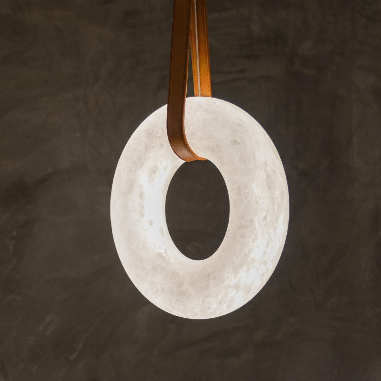 Étoile Pendant Light Chandelier Alabaster Ring Triple Leather