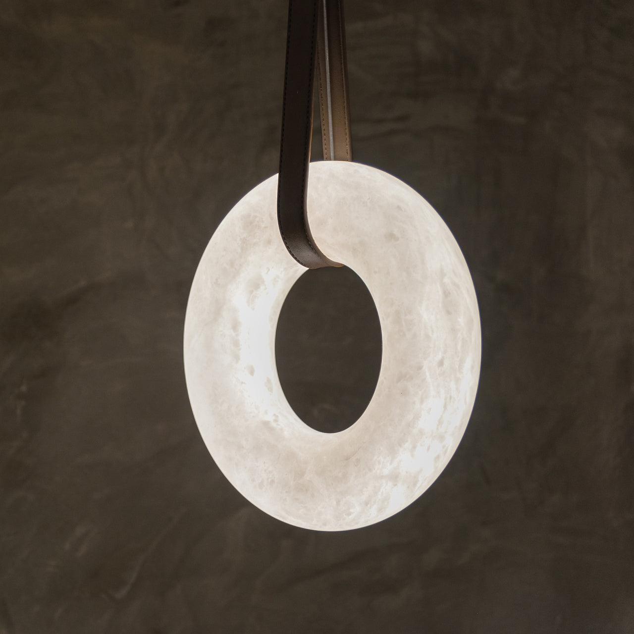 Étoile Pendant Light Chandelier Alabaster Ring Triple Leather