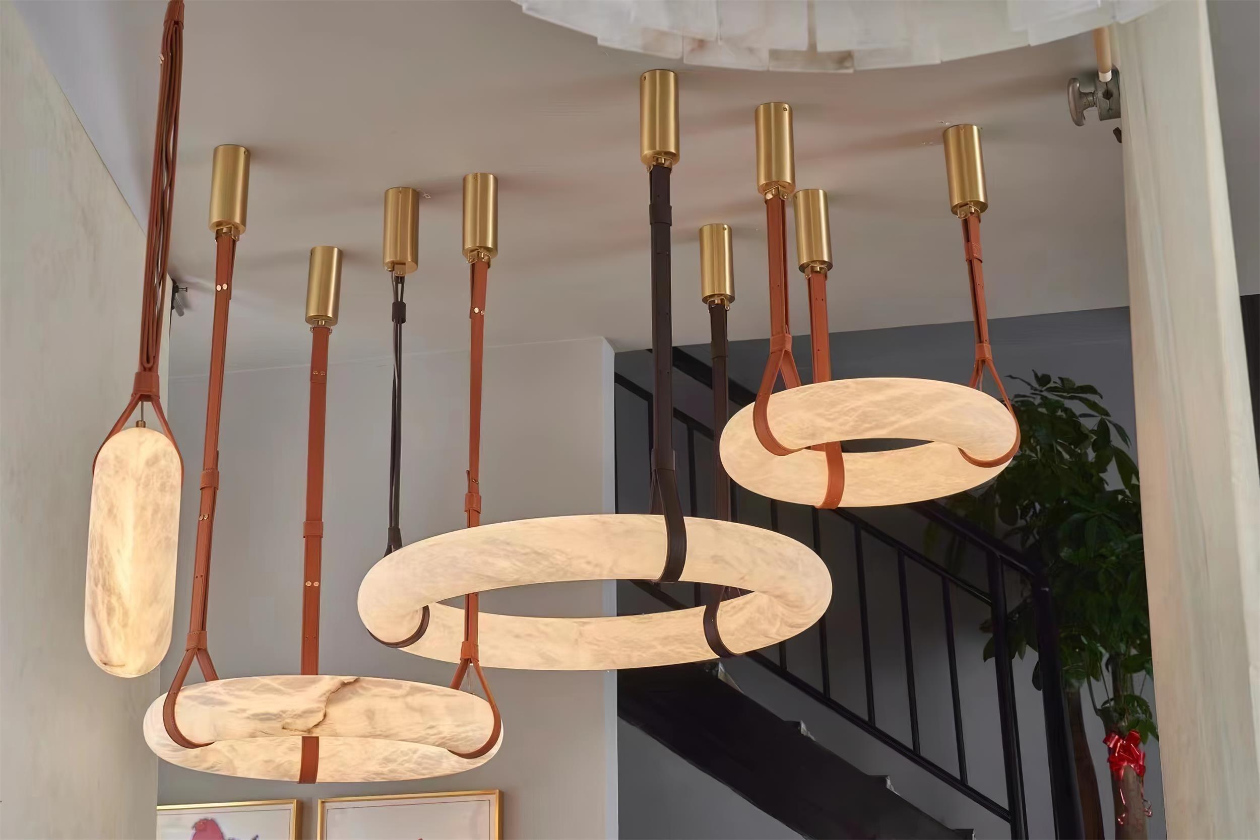 Lixor Alabaster Chandeliers Ring Leather Strap Version A-Neutral Decor