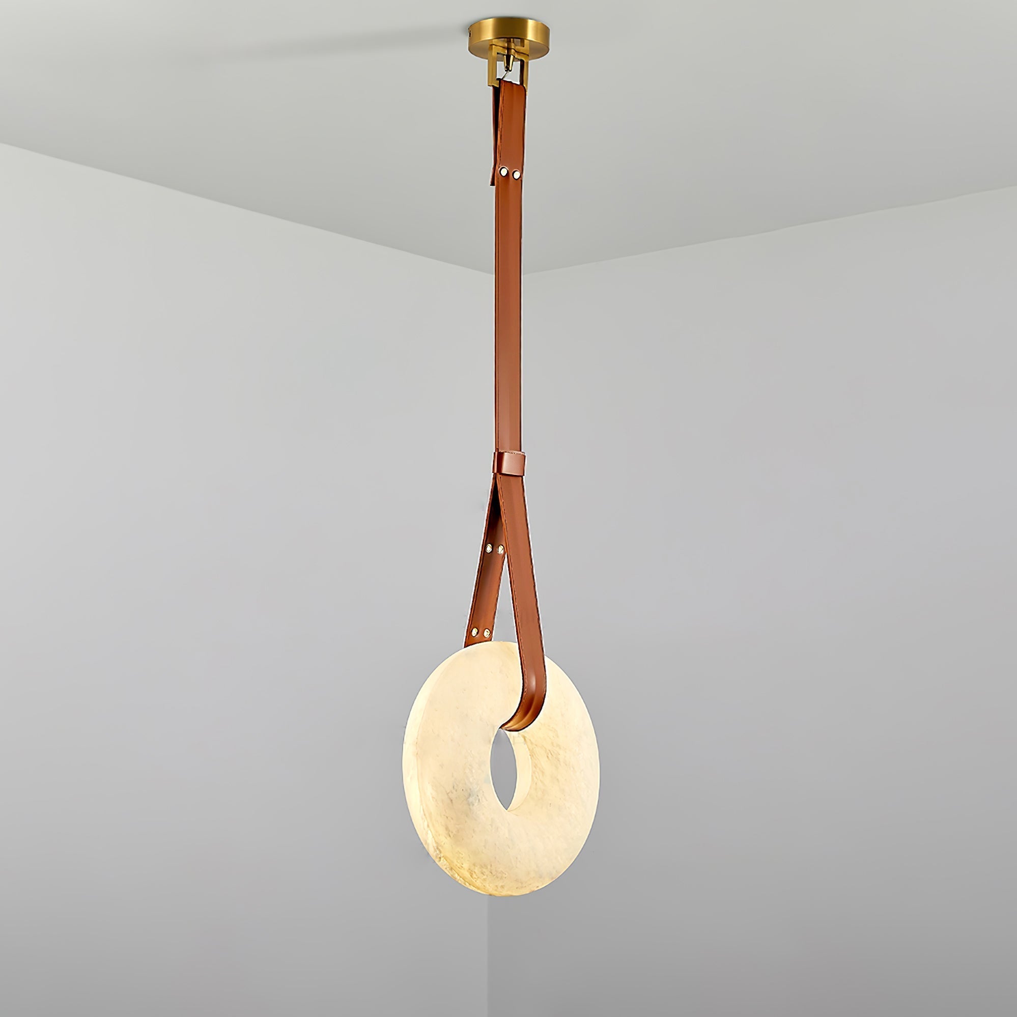 Étoile Pendant Light Chandelier Alabaster Ring Triple Leather