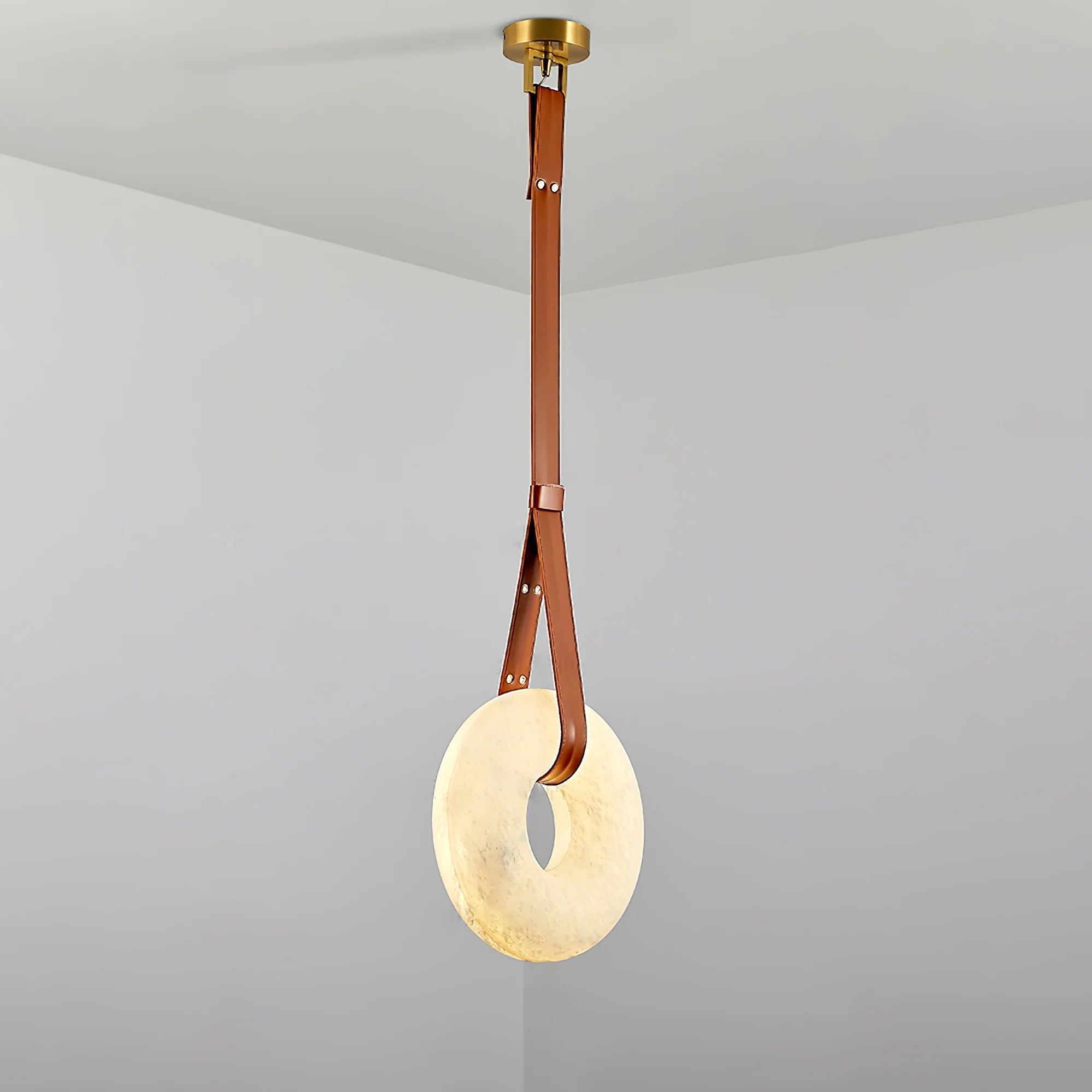 Étoile Pendant Light Chandelier Alabaster Ring Triple Leather