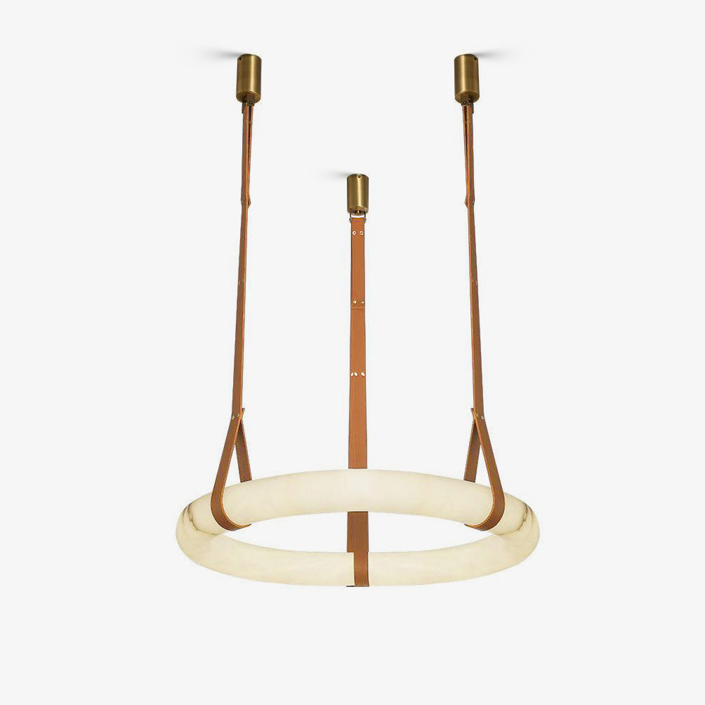 Tarys Alabaster Chandeliers Ring Leather Strap Version B-Neutral Decor