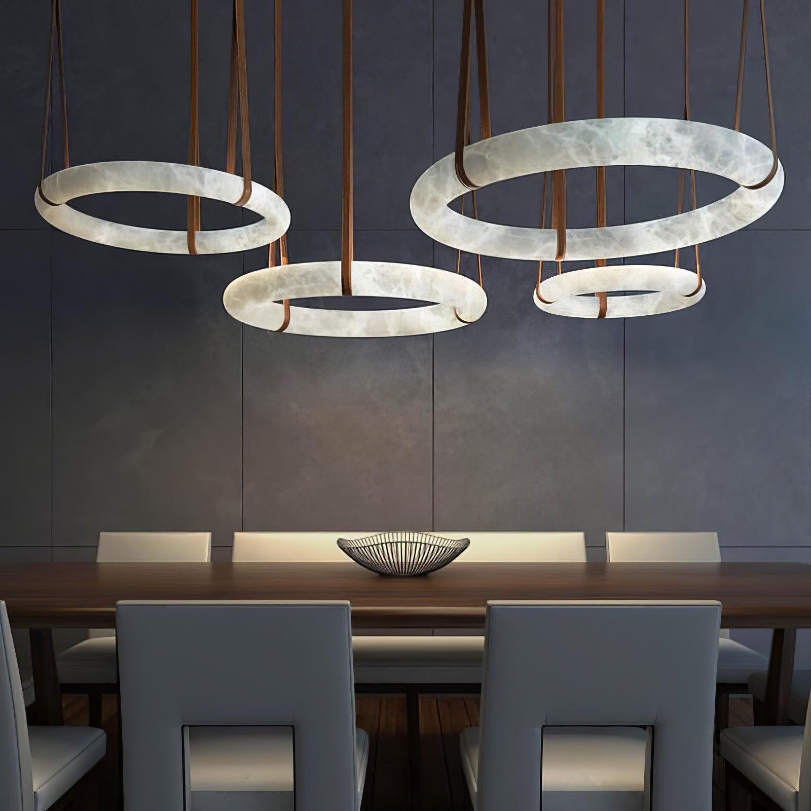 Lixor Alabaster Chandeliers Ring Leather Strap Version A-Neutral Decor