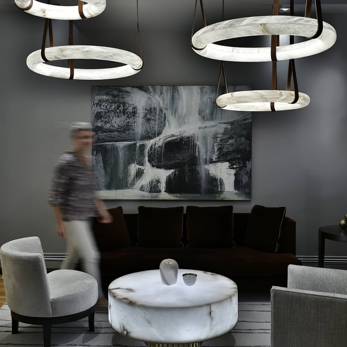 Tarys Alabaster Chandeliers Ring Leather Strap Version B-Neutral Decor