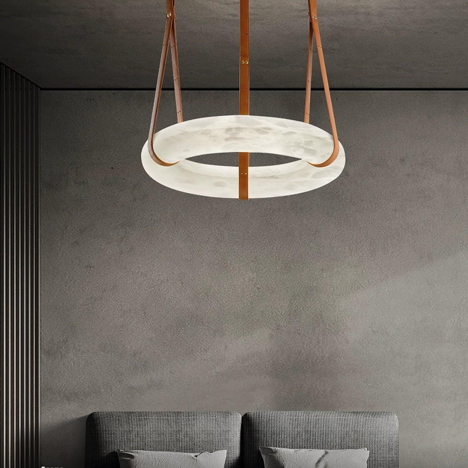 Lixor Alabaster Chandeliers Ring Leather Strap Version A-Neutral Decor