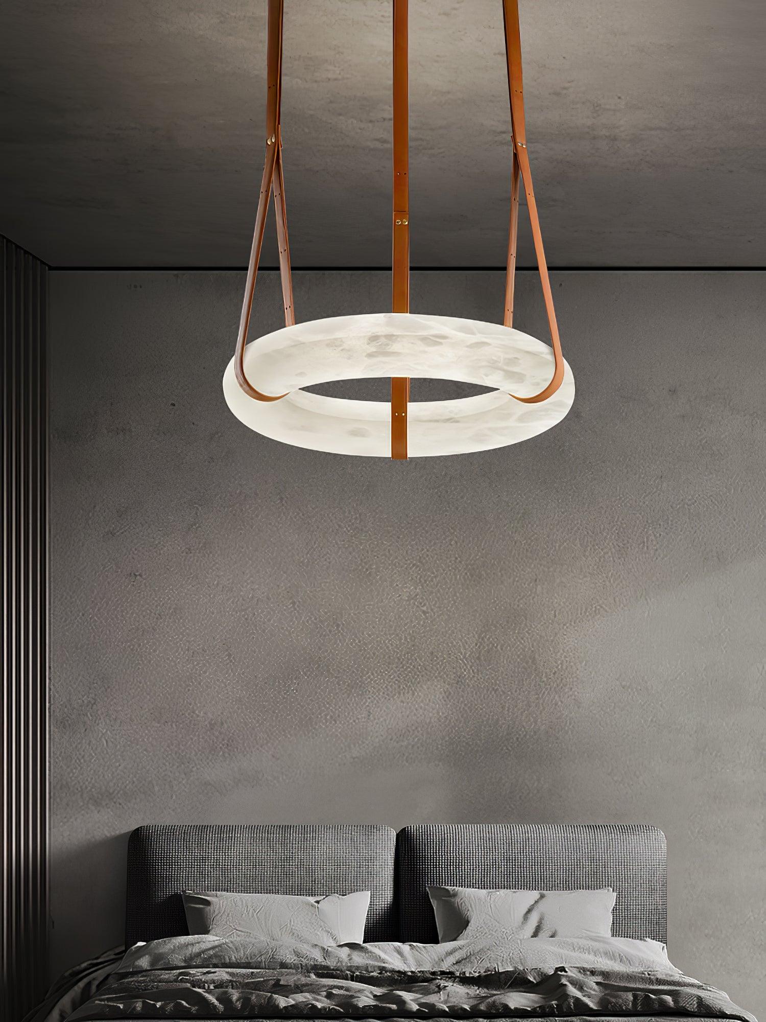 Lixor Alabaster Chandeliers Ring Leather Strap Version A-Neutral Decor