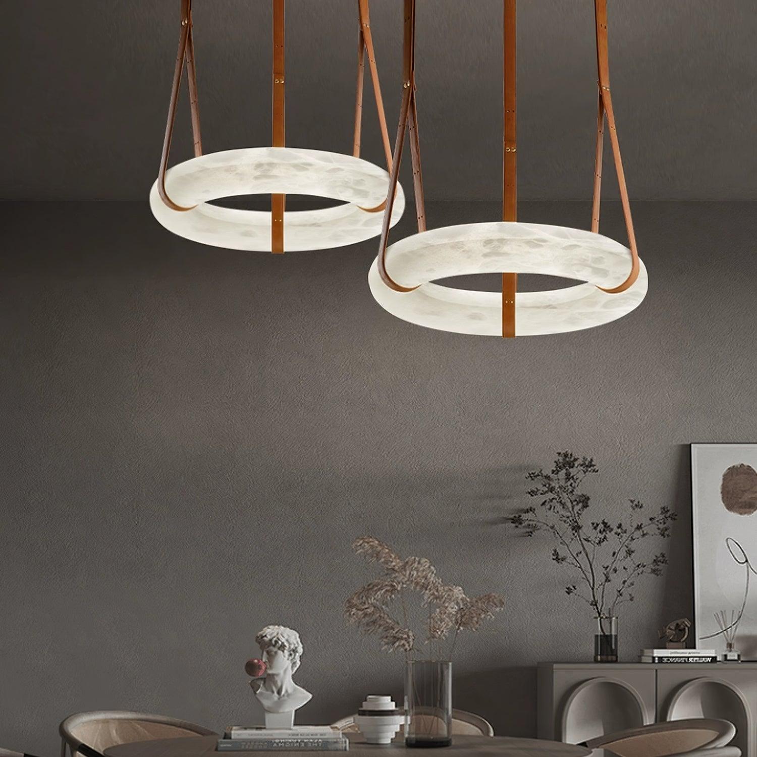 Lixor Alabaster Chandeliers Ring Leather Strap Version A-Neutral Decor