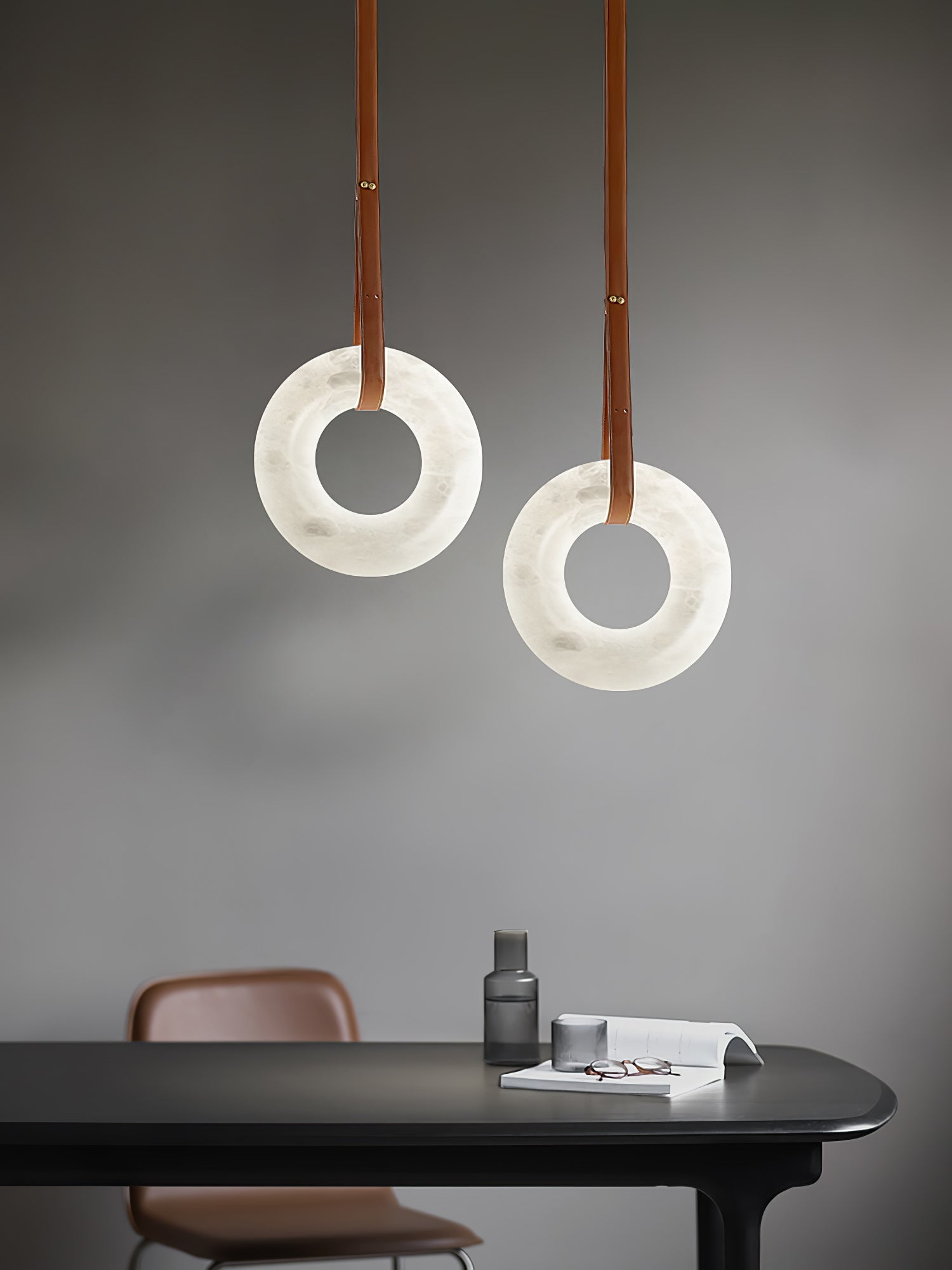 Tarys Alabaster Chandeliers Ring Leather Strap Version B-Neutral Decor