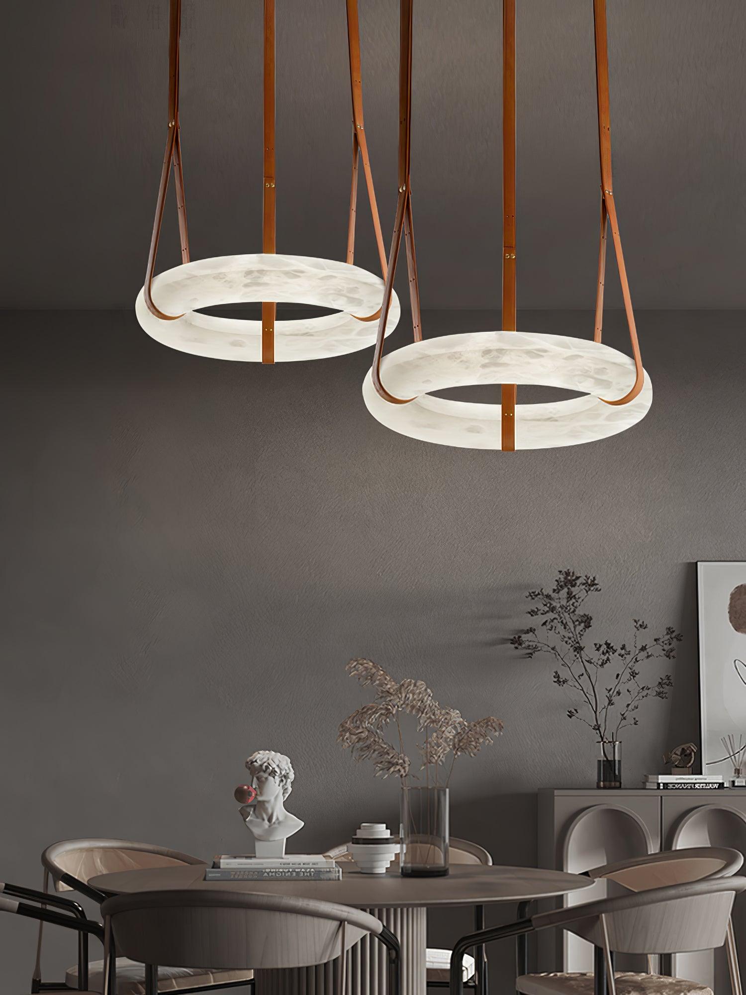 Lixor Alabaster Chandeliers Ring Leather Strap Version A-Neutral Decor