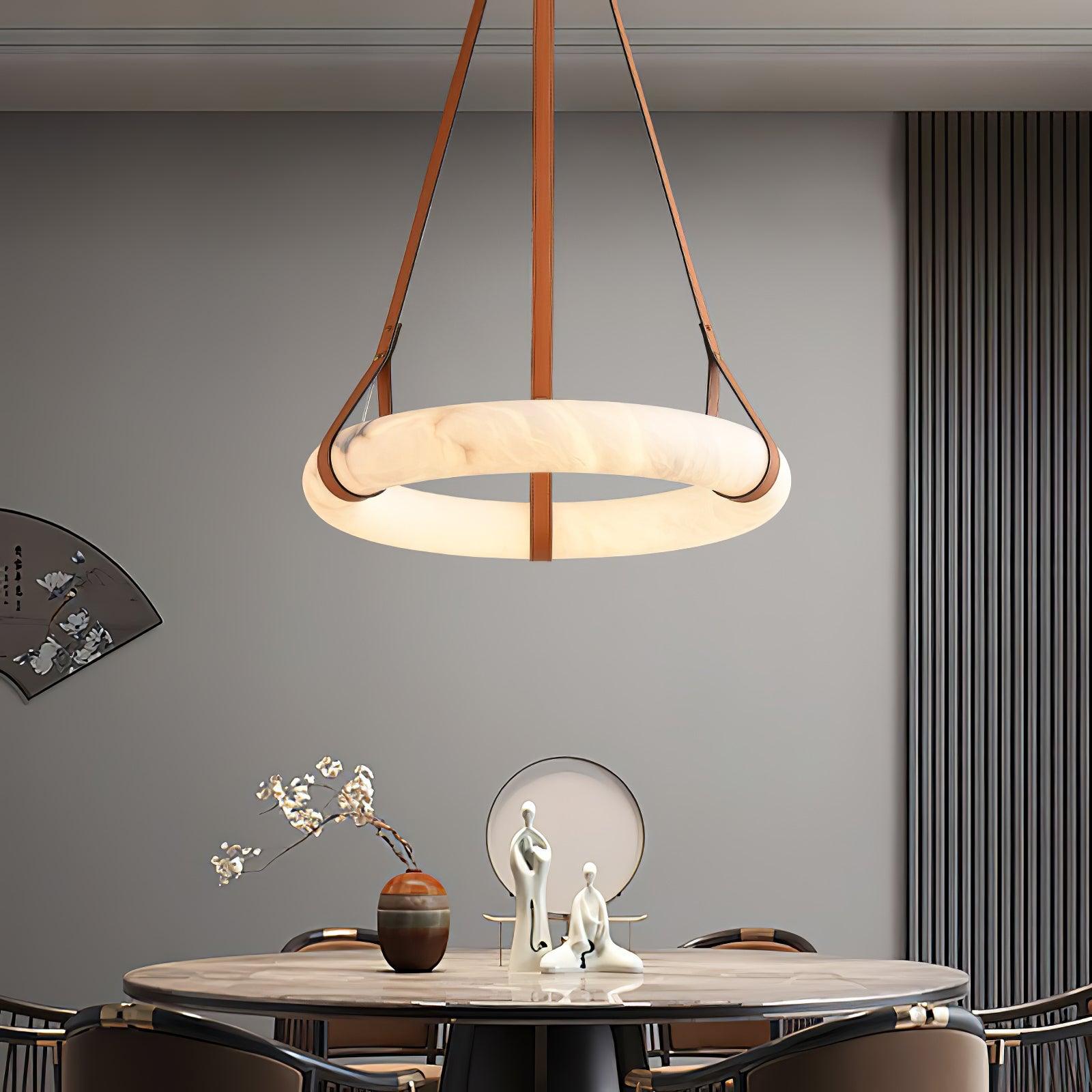 Lixor Alabaster Chandeliers Ring Leather Strap Version A-Neutral Decor