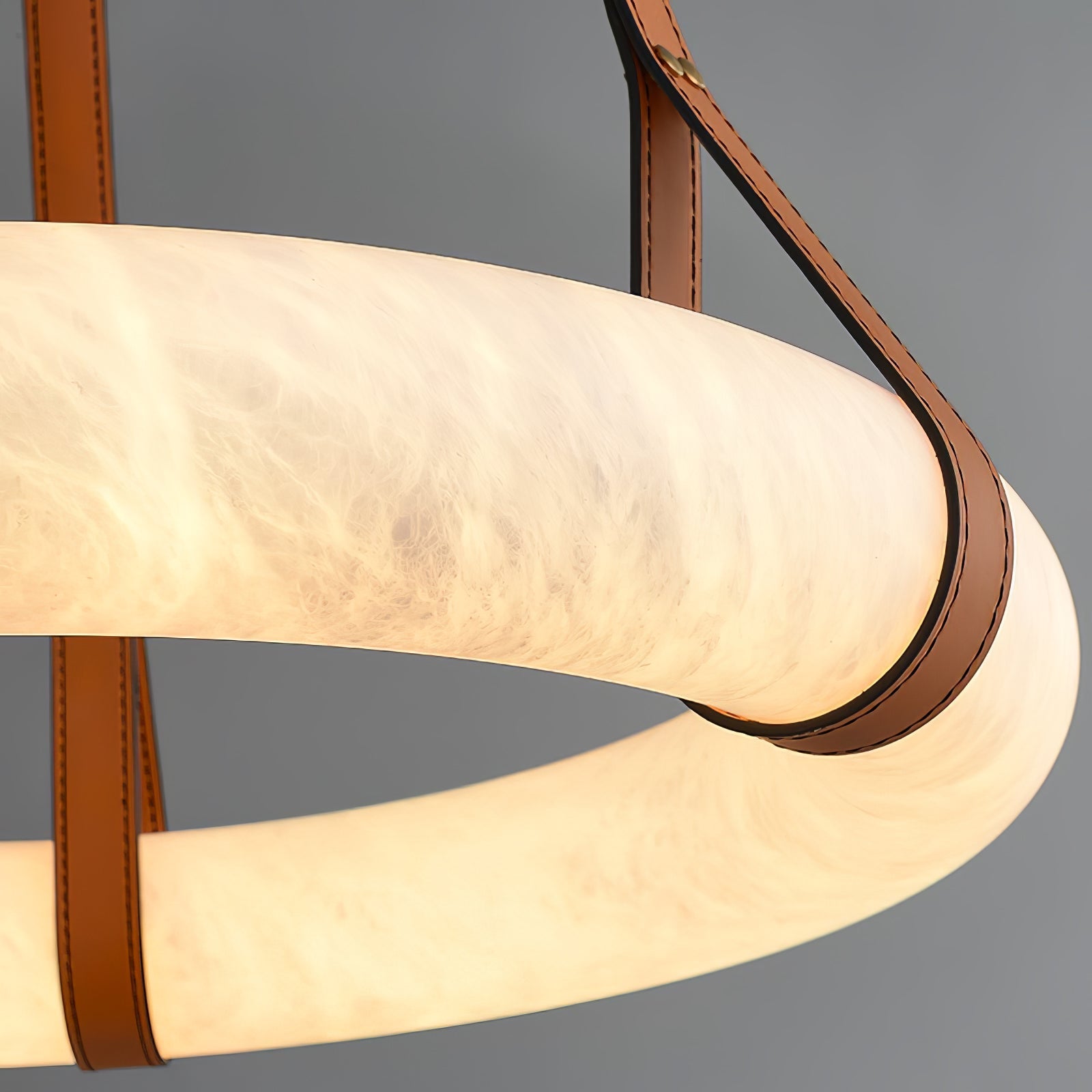 Tarys Alabaster Chandeliers Ring Leather Strap Version B-Neutral Decor
