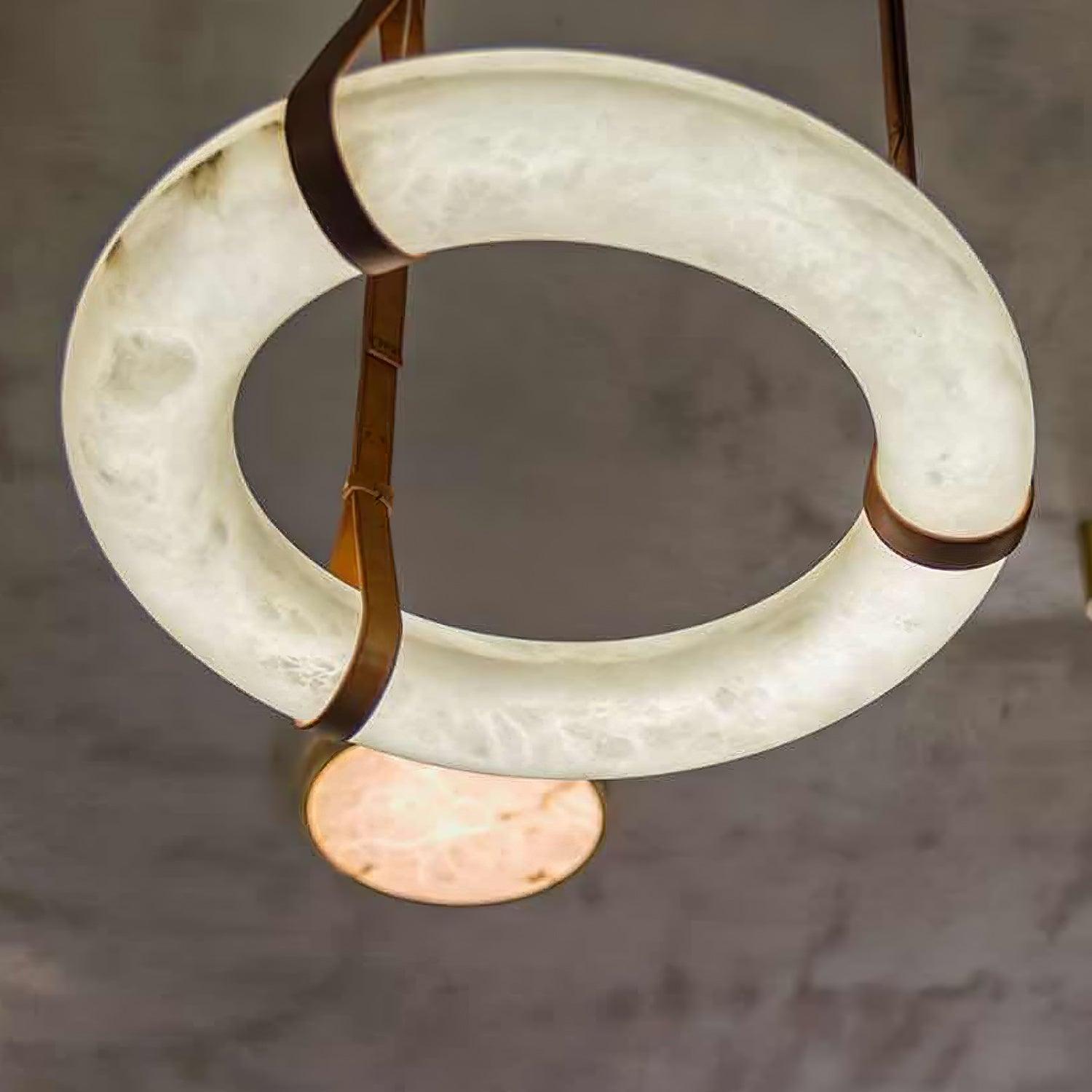 Lixor Alabaster Chandeliers Ring Leather Strap Version A-Neutral Decor
