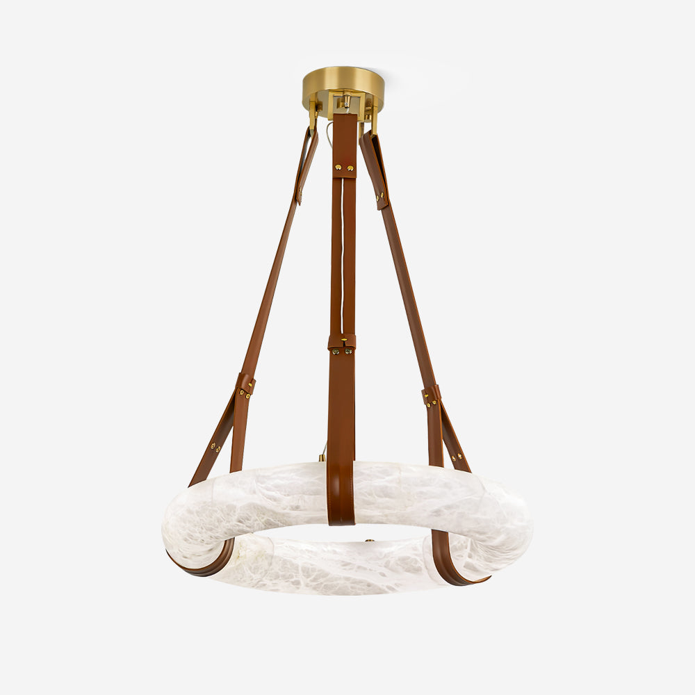 Étoile Pendant Light Alabaster Ring Leather Straps Scandinavian
