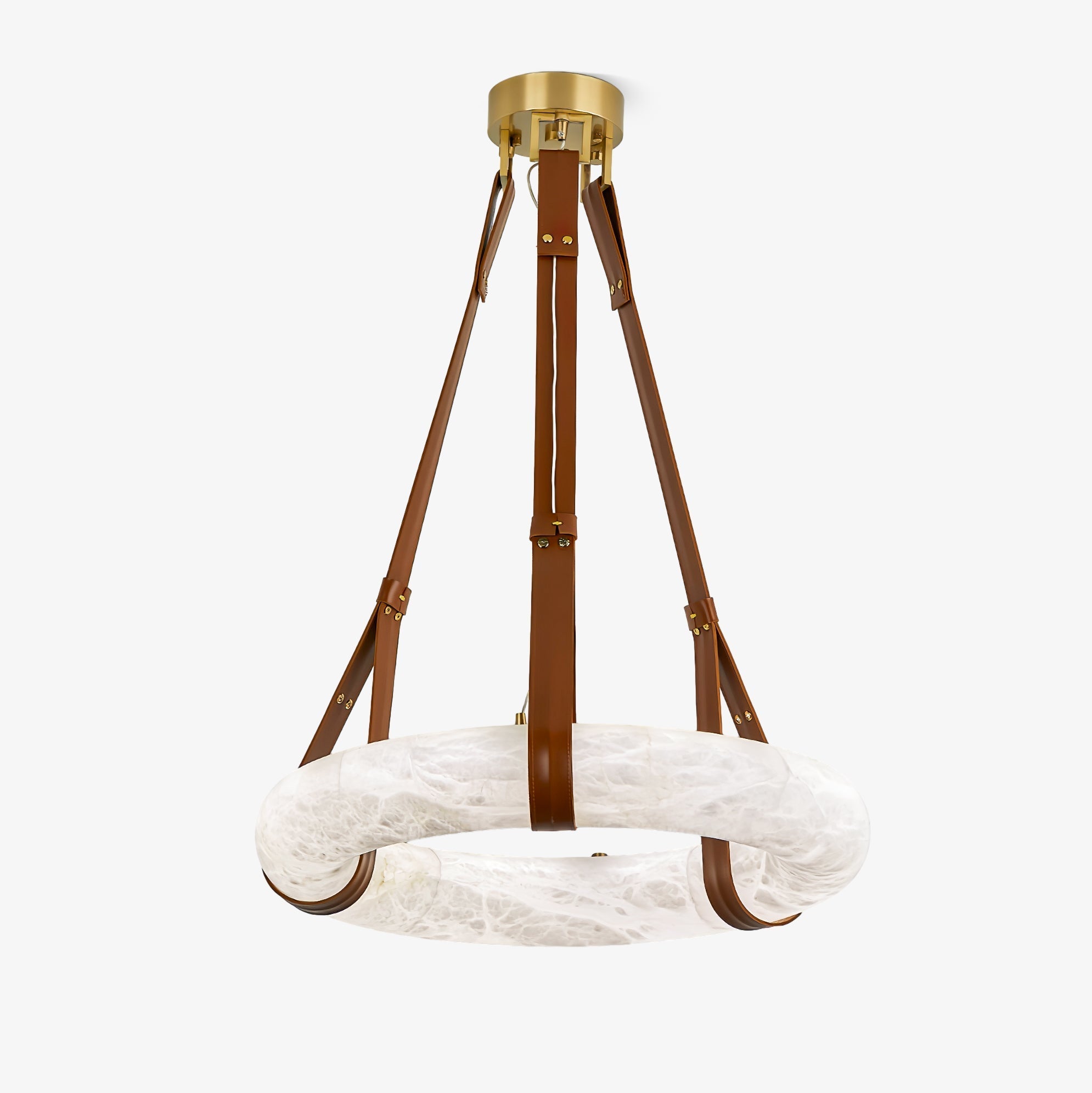 Lixor Alabaster Chandeliers Ring Leather Strap Version A-Neutral Decor