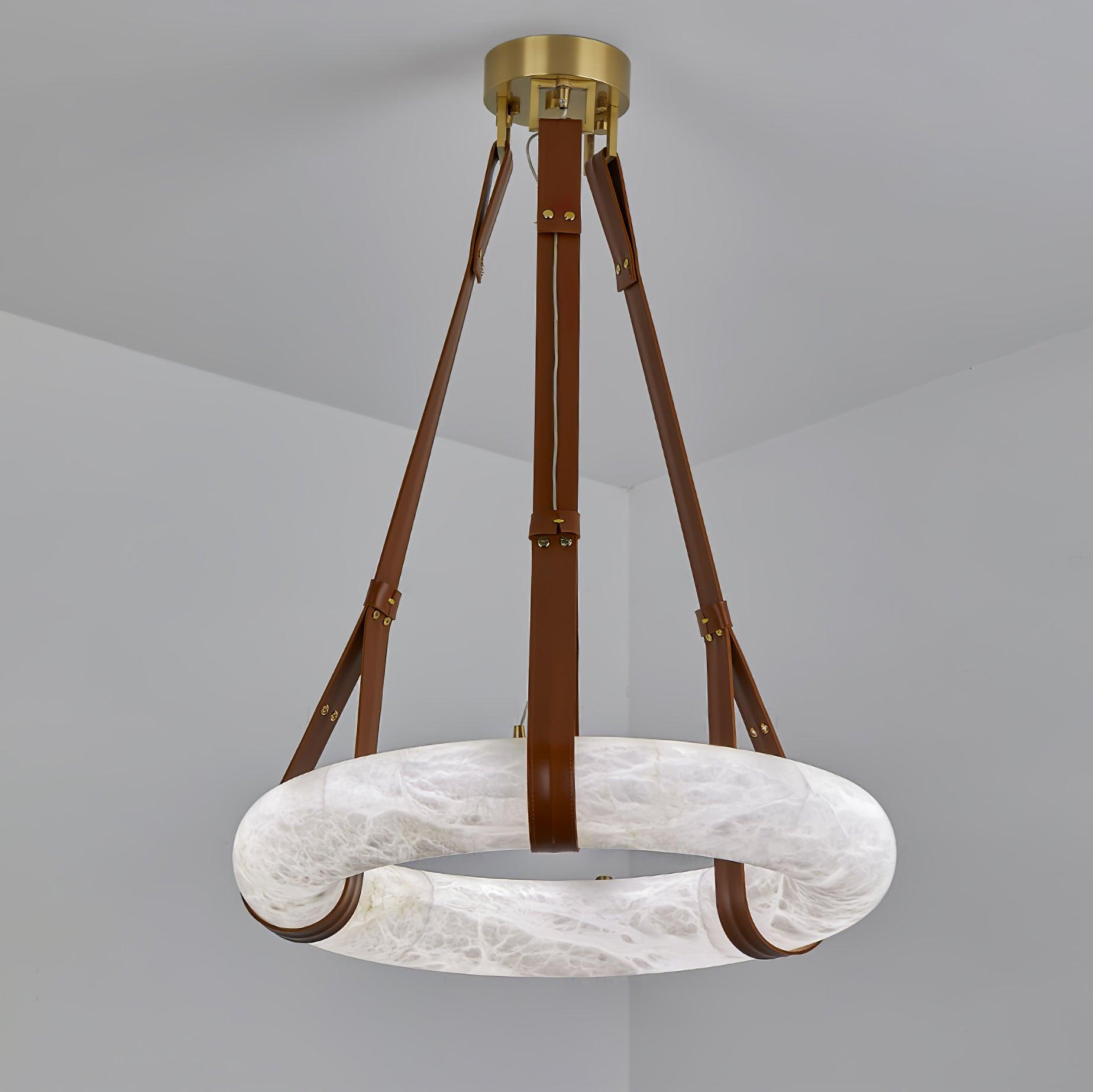 Étoile Pendant Light Alabaster Ring Leather Straps Scandinavian