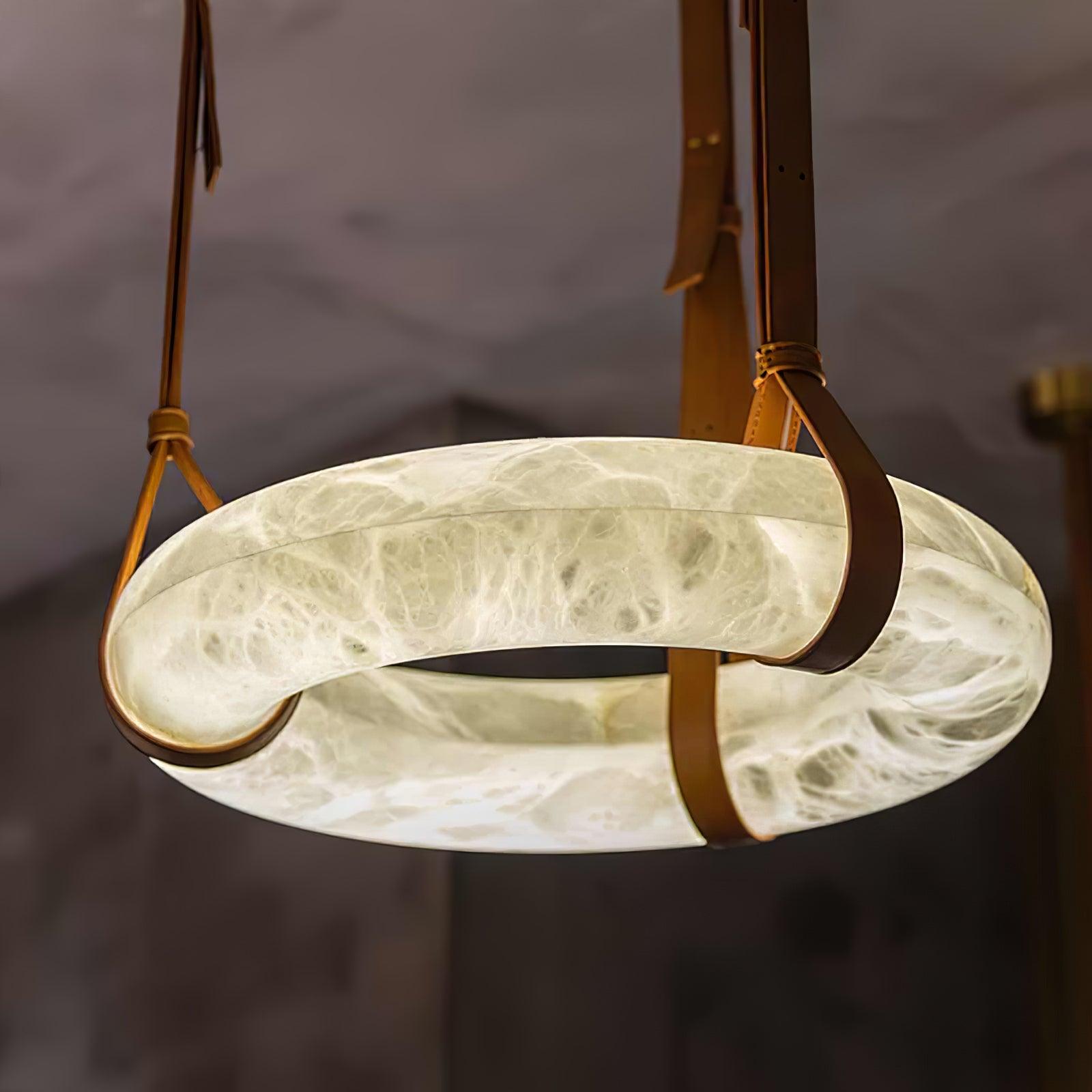 Étoile Pendant Light Alabaster Ring Leather Straps Scandinavian