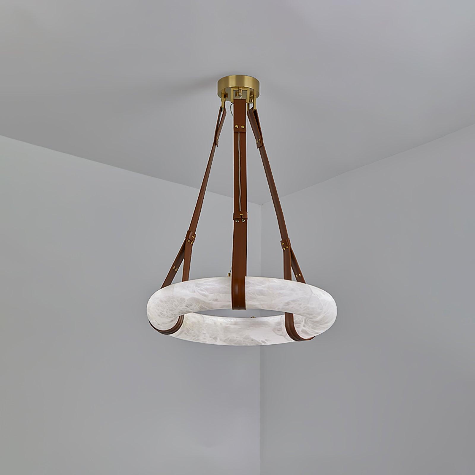 Étoile Pendant Light Alabaster Ring Leather Straps Scandinavian