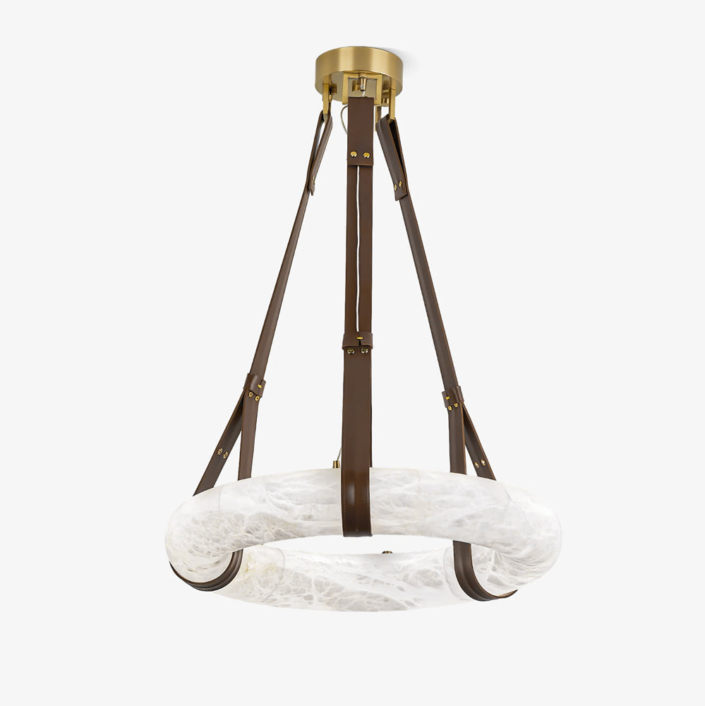 Lixor Alabaster Chandeliers Ring Leather Strap Version A-Neutral Decor