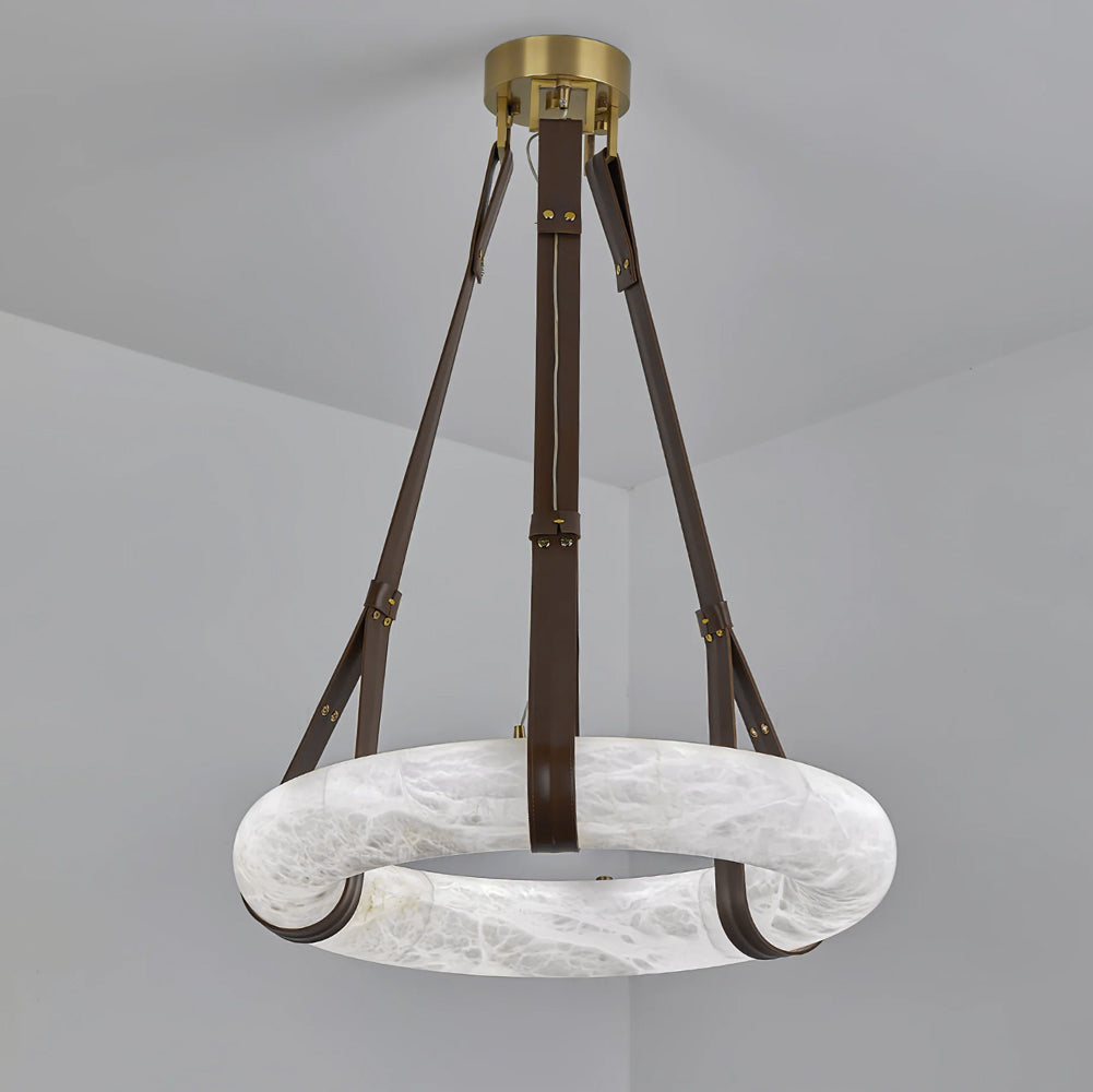 Lixor Alabaster Chandeliers Ring Leather Strap Version A-Neutral Decor