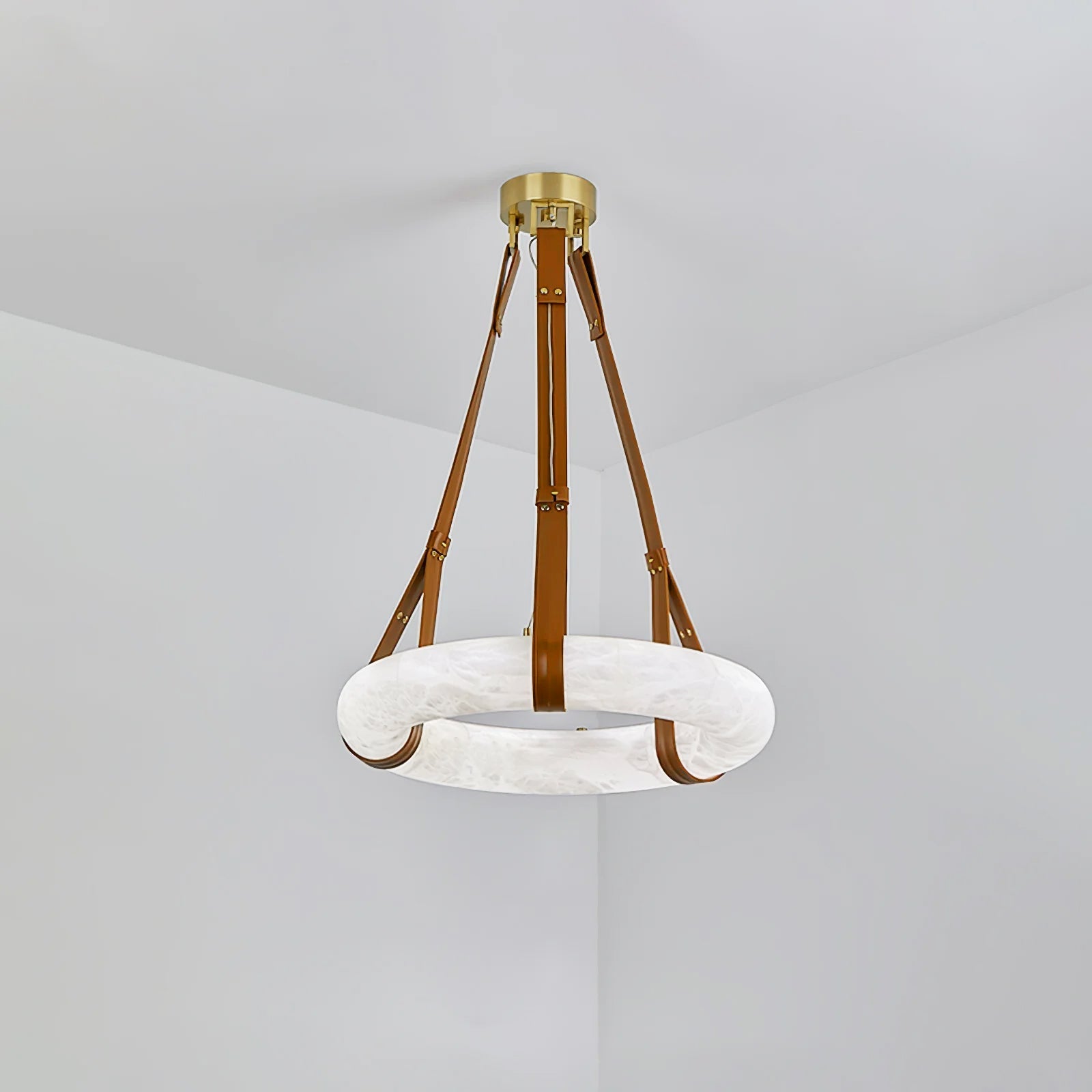 Lixor Alabaster Chandeliers Ring Leather Strap Version A-Neutral Decor