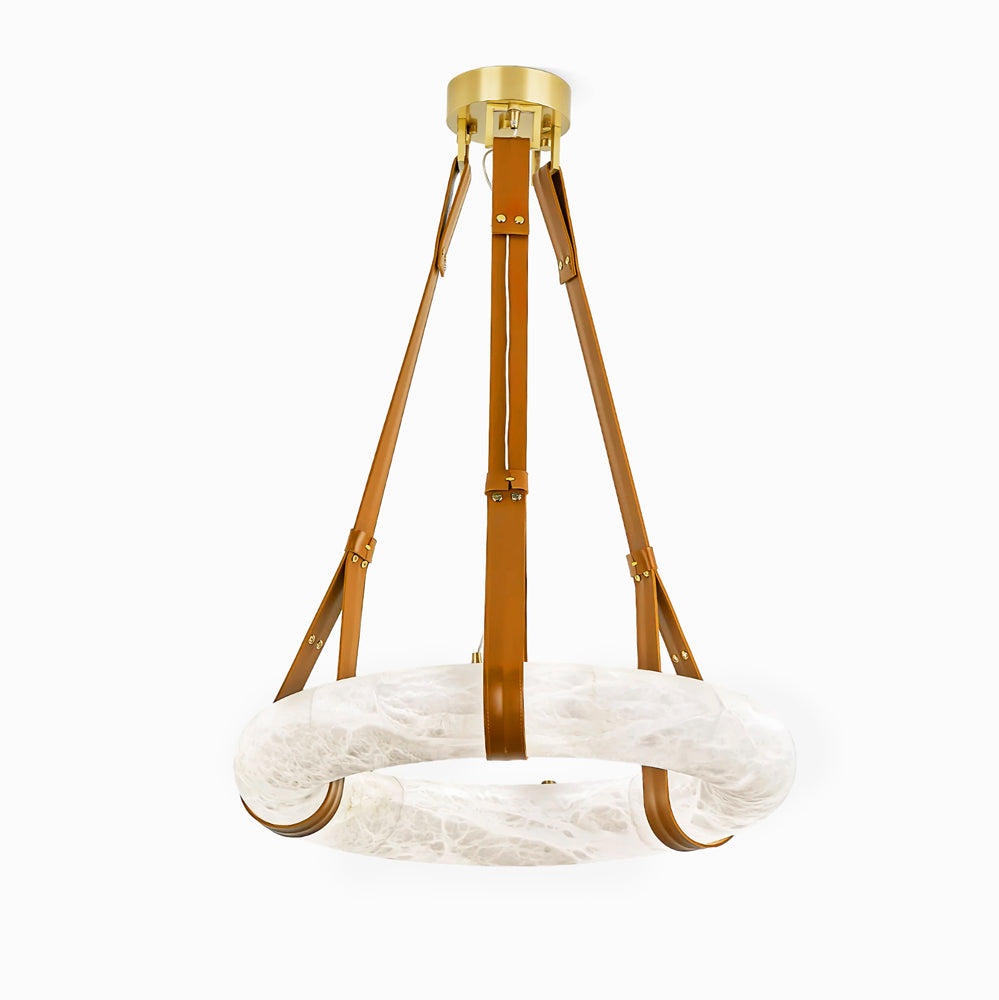 Lixor Alabaster Chandeliers Ring Leather Strap Version A-Neutral Decor