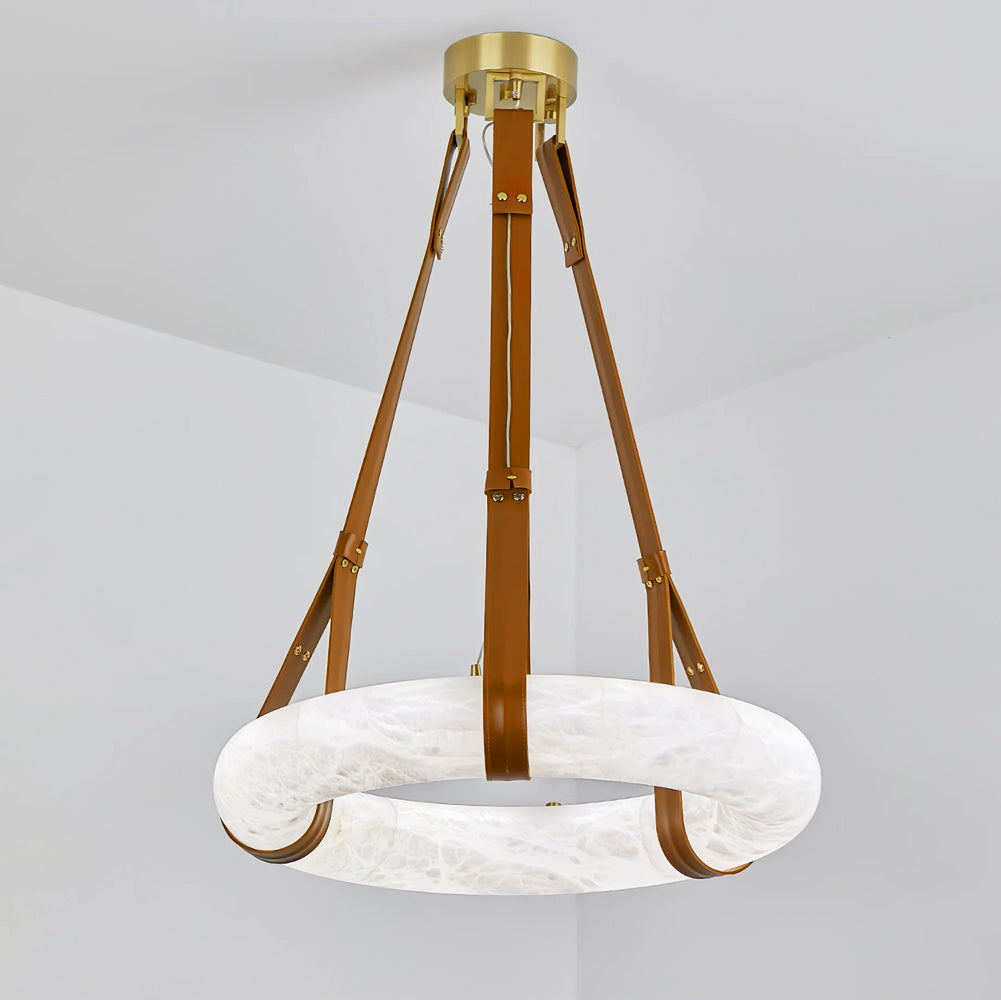 Lixor Alabaster Chandeliers Ring Leather Strap Version A-Neutral Decor