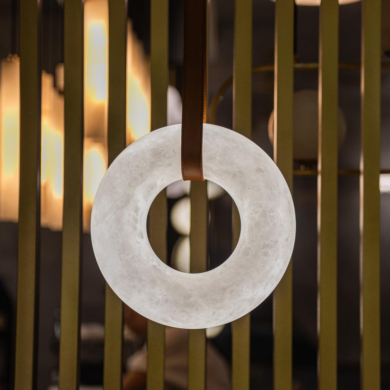 Tarys Alabaster Chandeliers Ring Leather Strap Version B-Neutral Decor