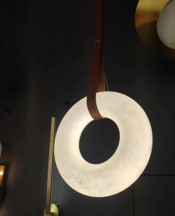 Tarys Alabaster Chandeliers Ring Leather Strap Version B-Neutral Decor