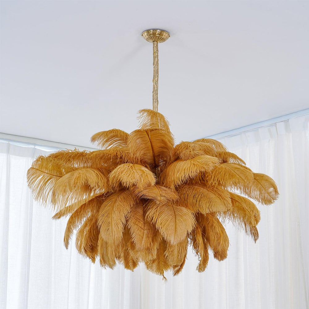 Lustra Chandelier Ostrich Feather Large Brass Stem-Neutral Decor