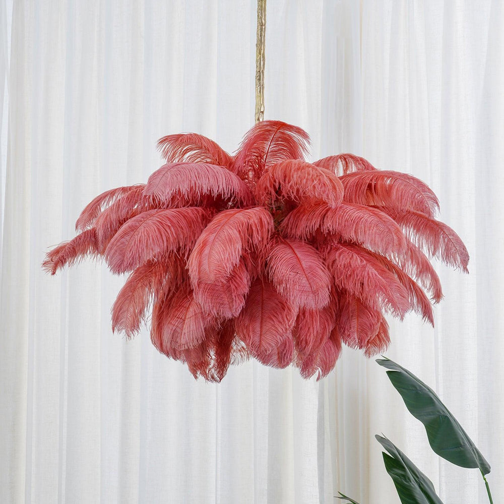 Lustra Chandelier Ostrich Feather Large Brass Stem-Neutral Decor