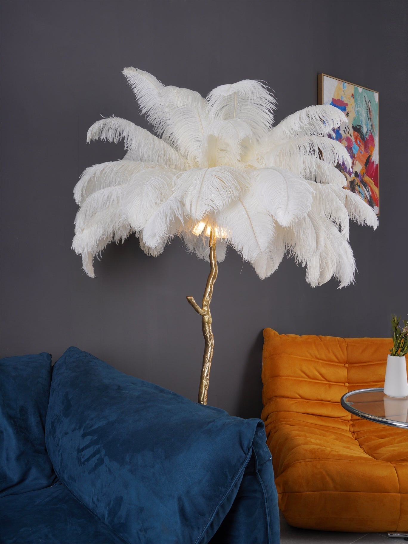 Selis Feather Brass Floor Lamp-Neutral Decor