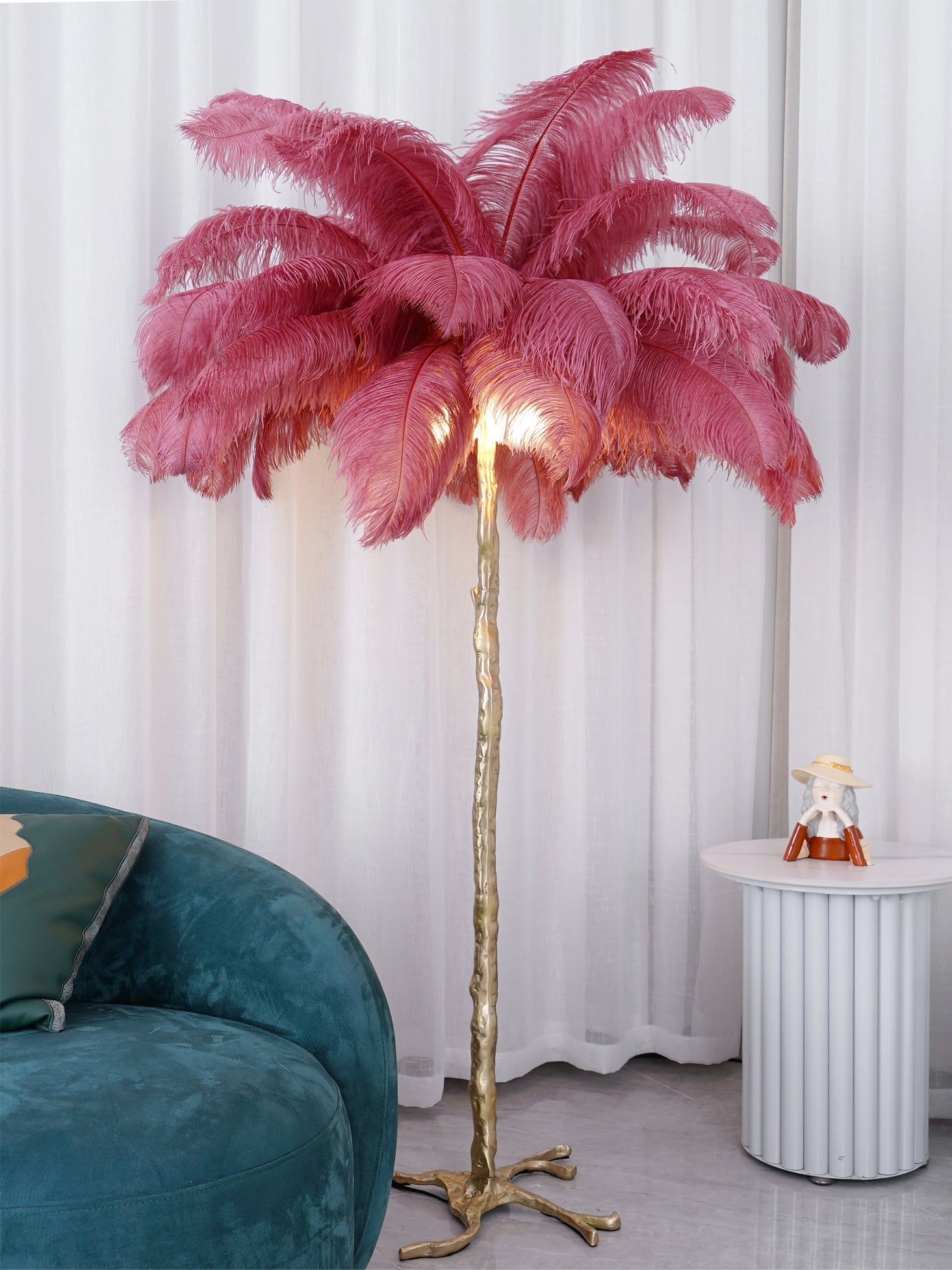 Selis Feather Brass Floor Lamp-Neutral Decor