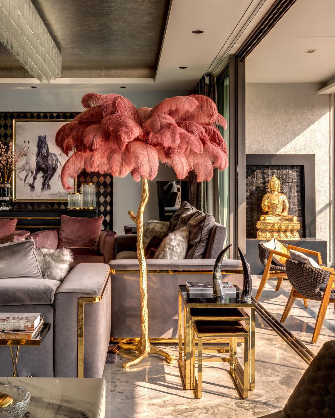 Selis Feather Brass Floor Lamp-Neutral Decor