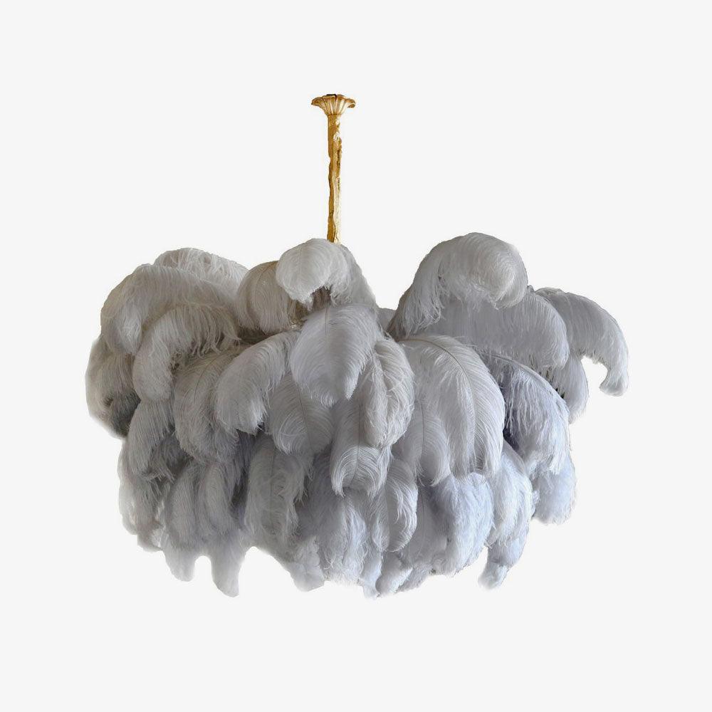 Lustra Chandelier Ostrich Feather Large Brass Stem-Neutral Decor