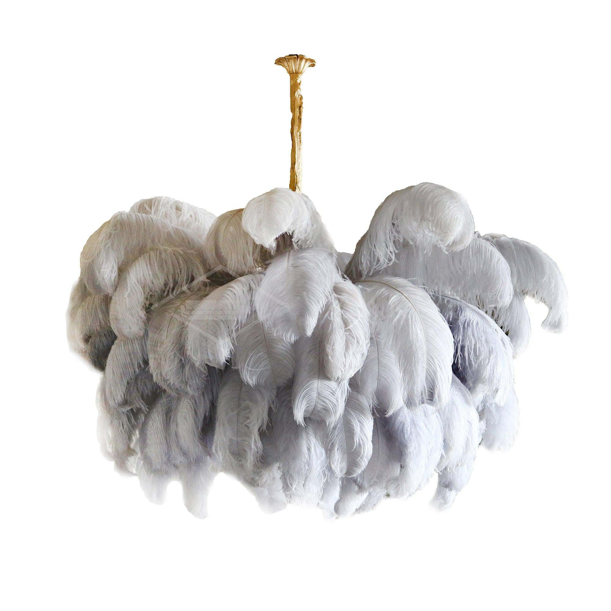 Lustra Chandelier Ostrich Feather Large Brass Stem-Neutral Decor