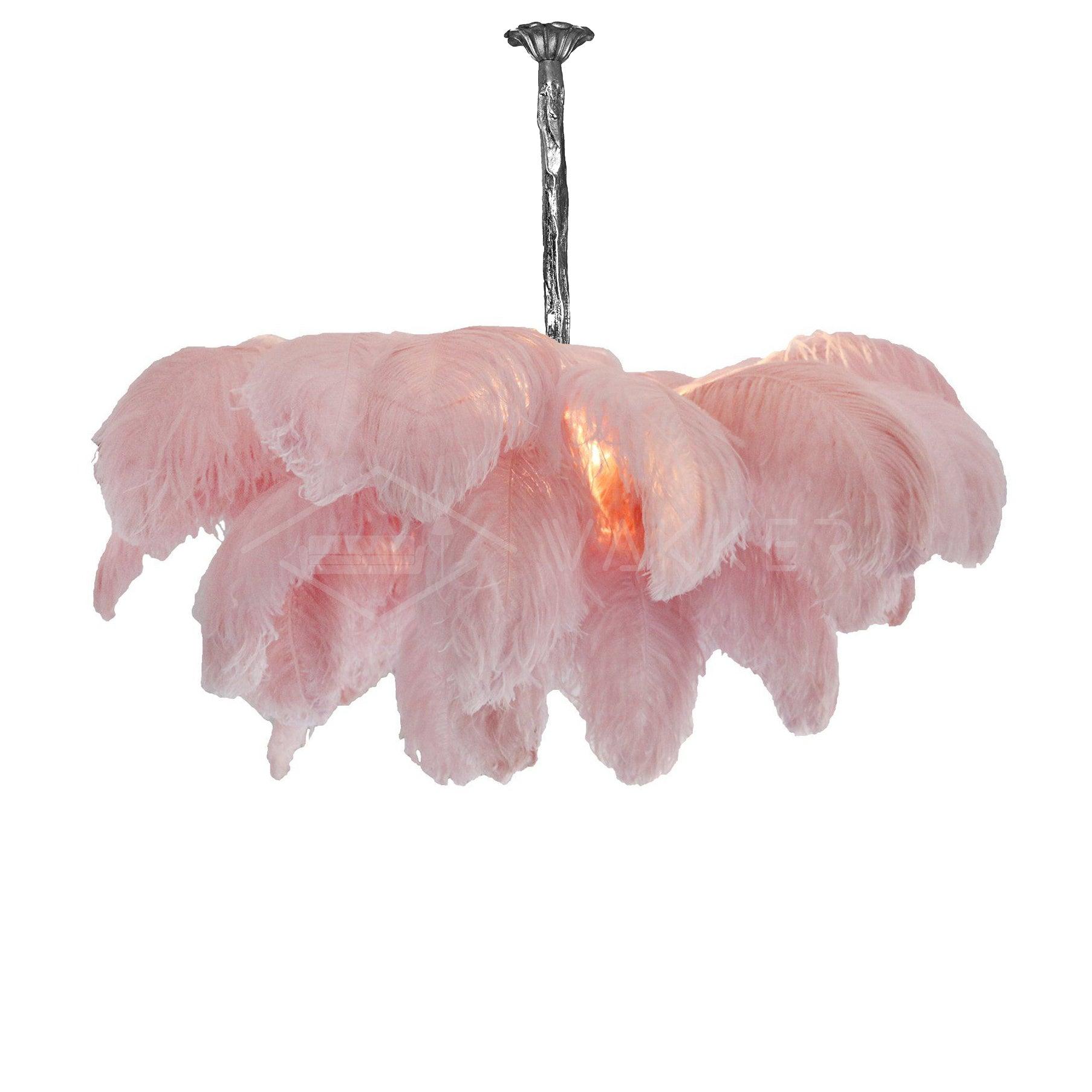 Lustra Chandelier Ostrich Feather Large Brass Stem-Neutral Decor