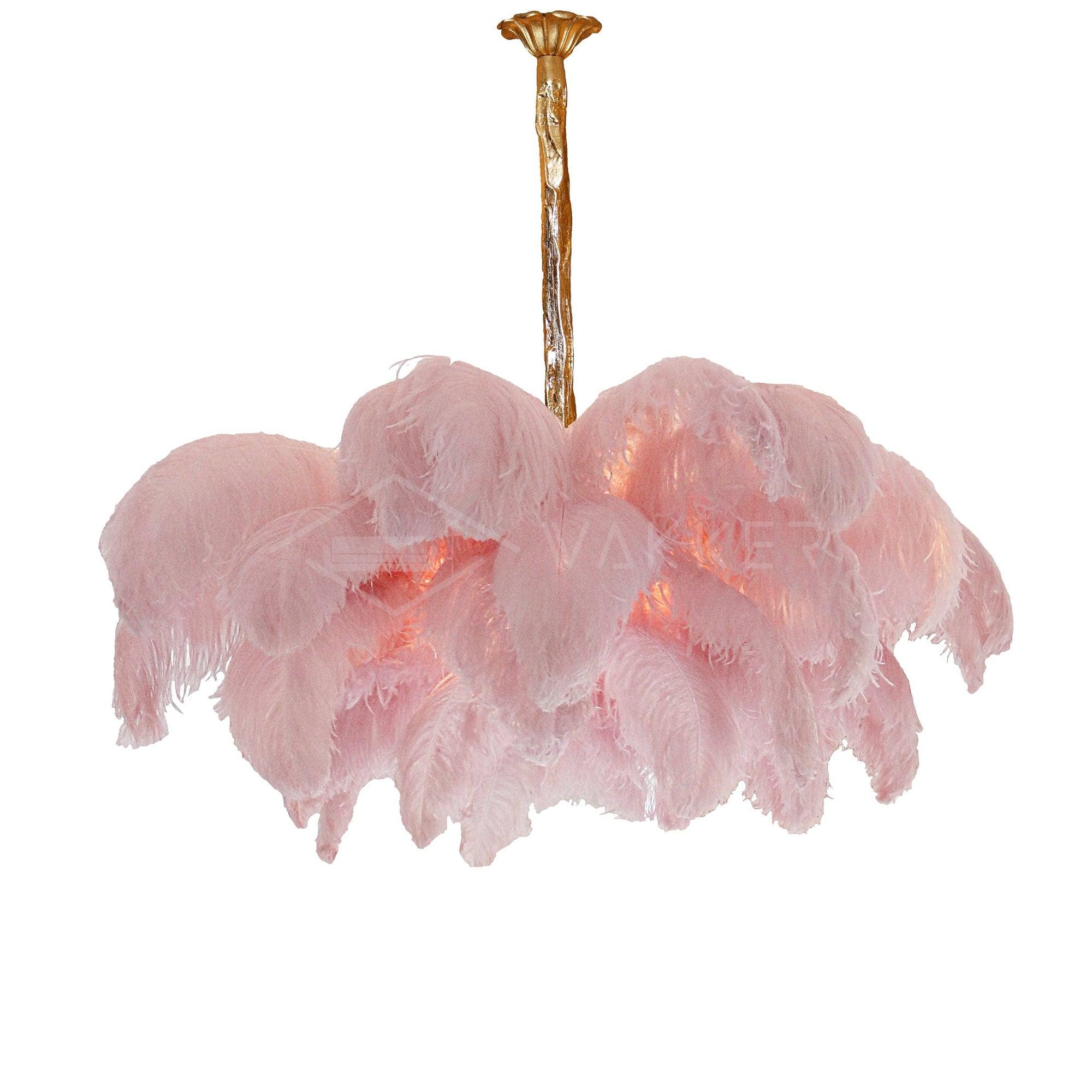 Lustra Chandelier Ostrich Feather Large Brass Stem-Neutral Decor
