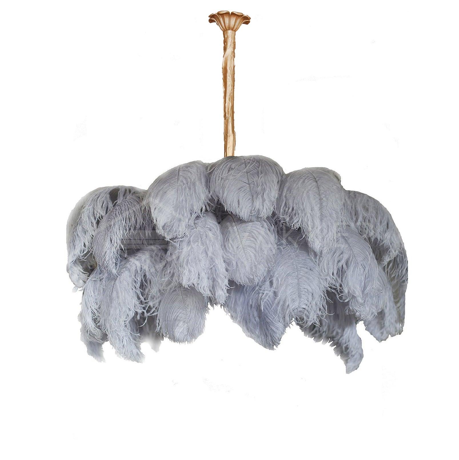 Lustra Chandelier Ostrich Feather Large Brass Stem-Neutral Decor