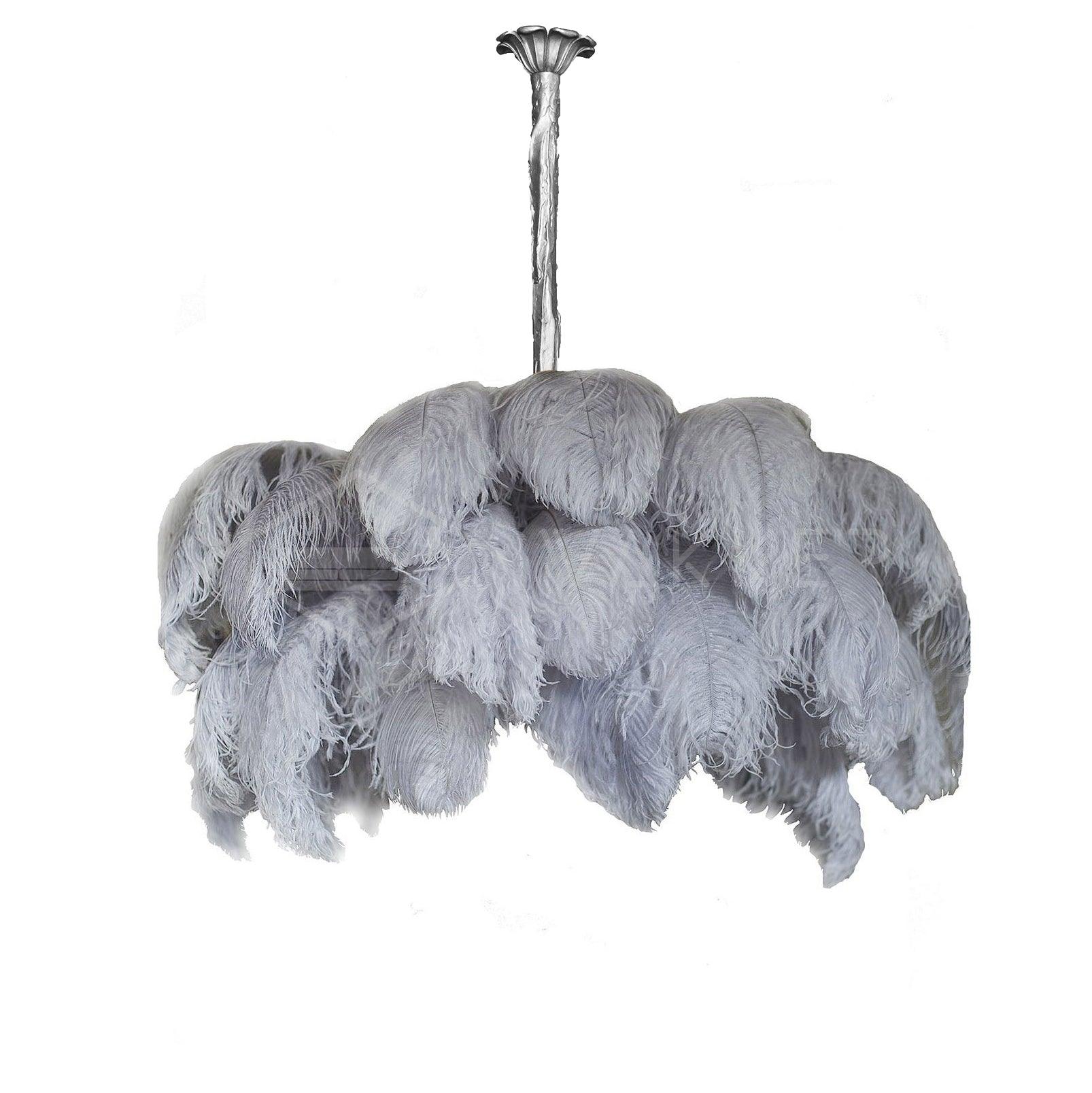 Lustra Chandelier Ostrich Feather Large Brass Stem-Neutral Decor