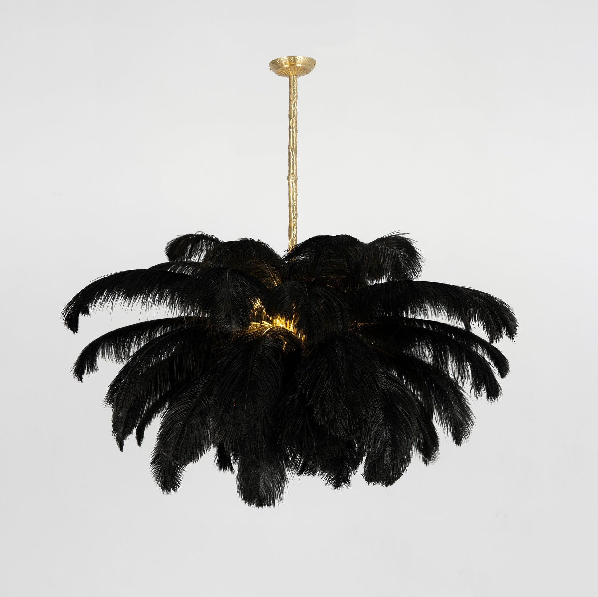 Lustra Chandelier Ostrich Feather Large Brass Stem-Neutral Decor