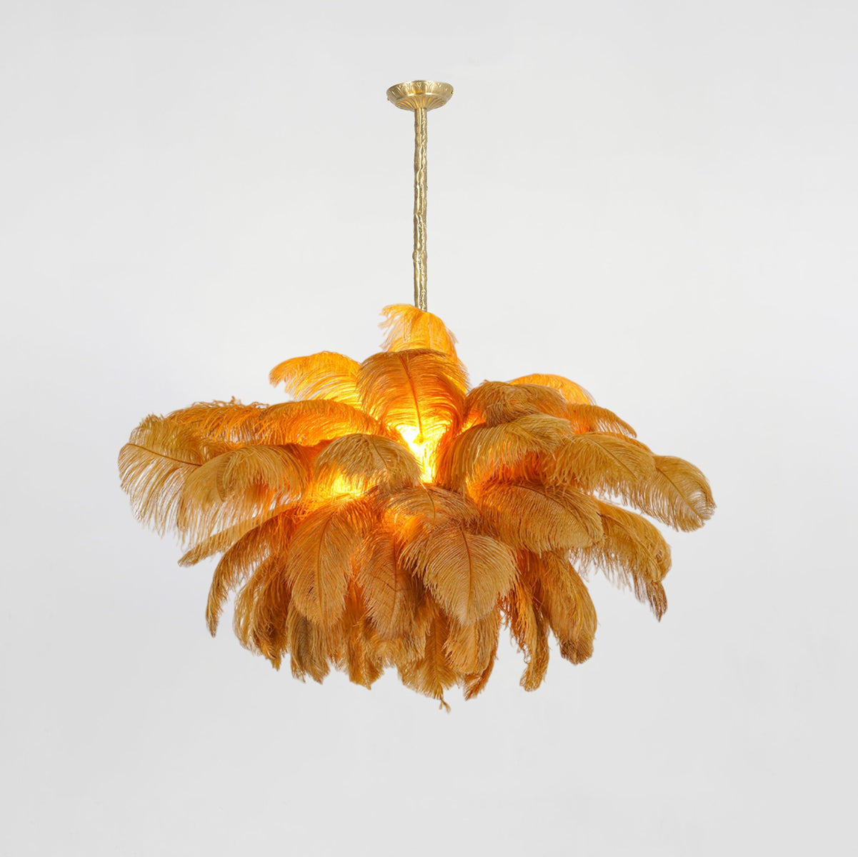 Lustra Chandelier Ostrich Feather Large Brass Stem-Neutral Decor
