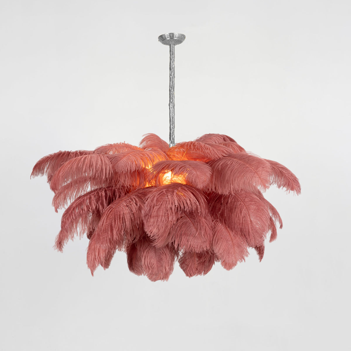 Lustra Chandelier Ostrich Feather Large Brass Stem-Neutral Decor