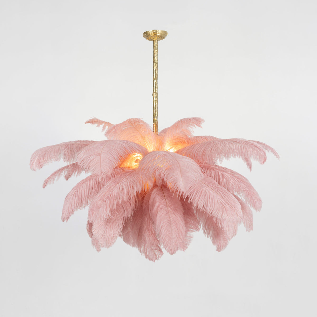 Lustra Chandelier Ostrich Feather Large Brass Stem-Neutral Decor