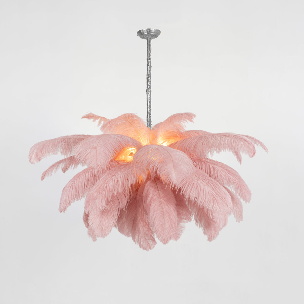 Lustra Chandelier Ostrich Feather Large Brass Stem-Neutral Decor