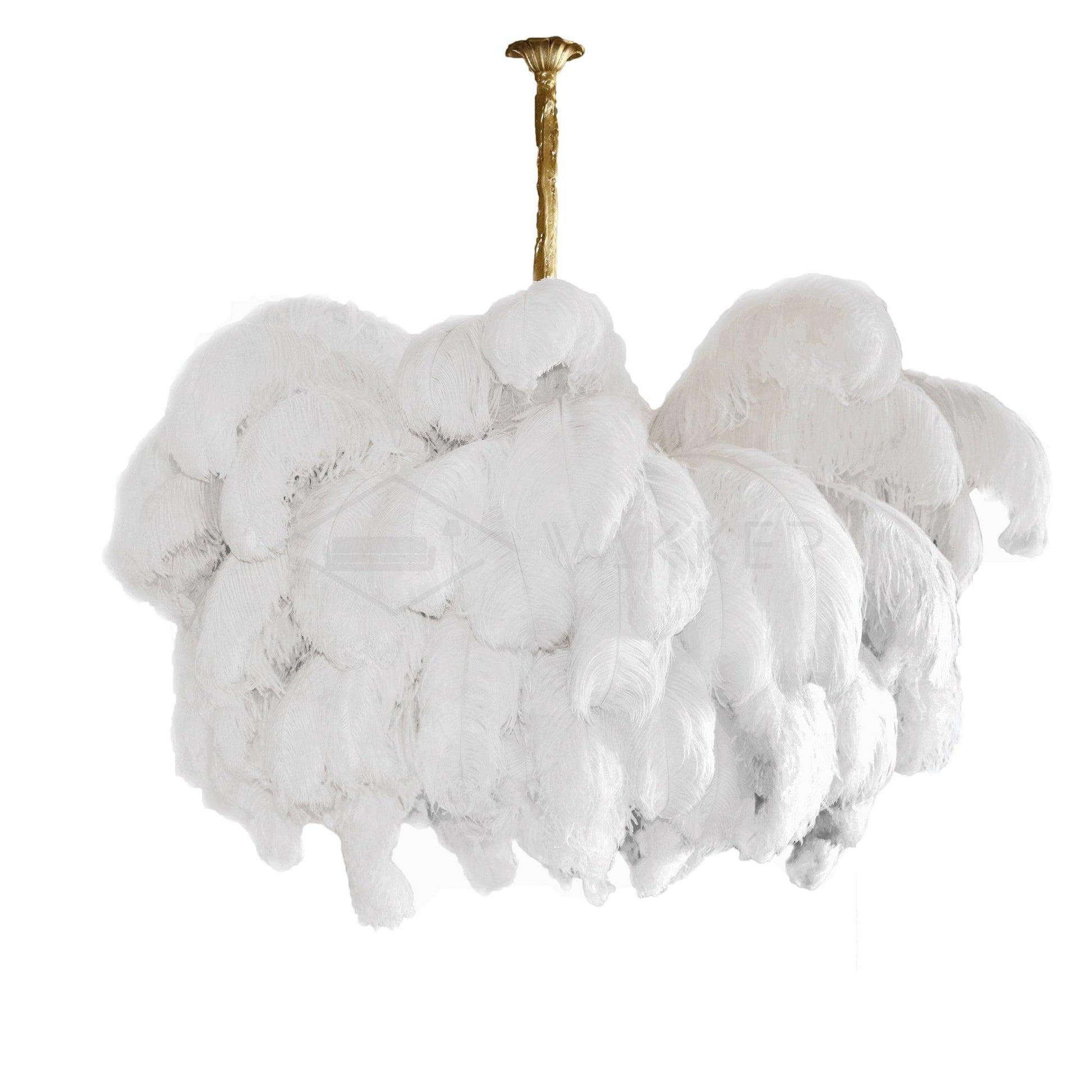 Lustra Chandelier Ostrich Feather Large Brass Stem-Neutral Decor