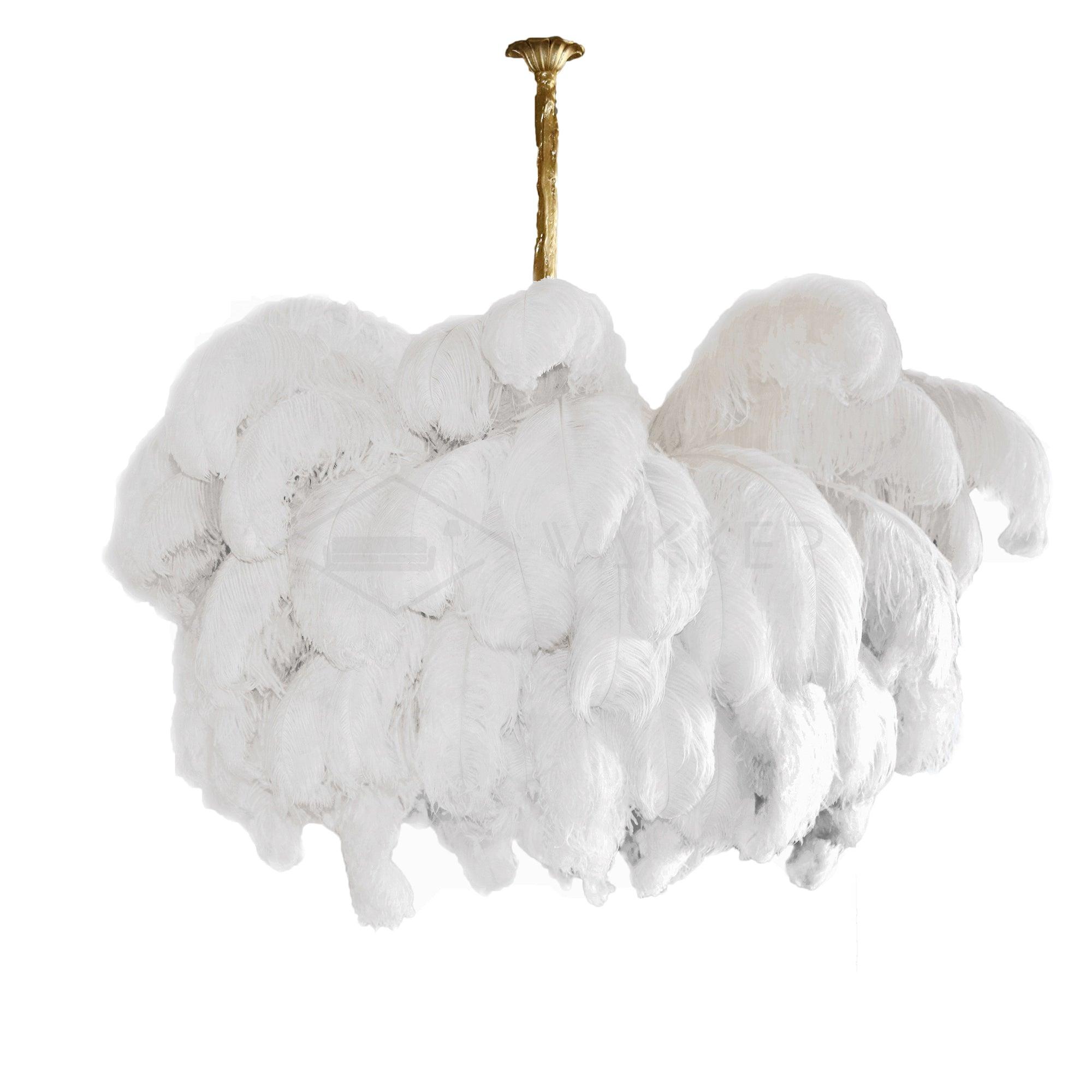 Lustra Chandelier Ostrich Feather Large Brass Stem-Neutral Decor