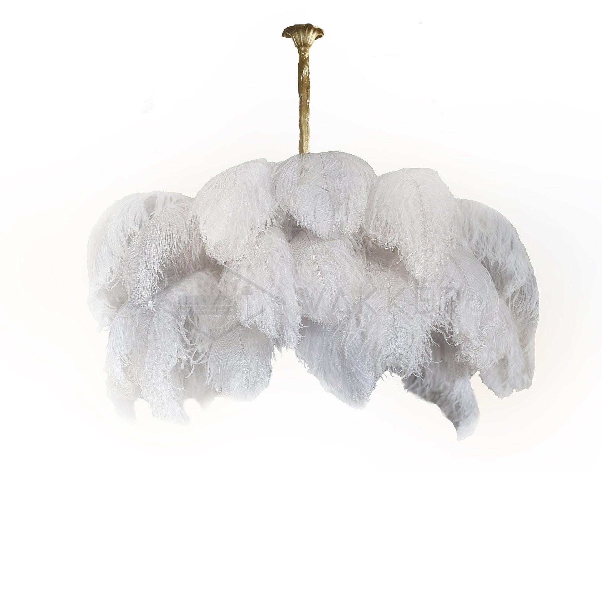 Lustra Chandelier Ostrich Feather Large Brass Stem-Neutral Decor